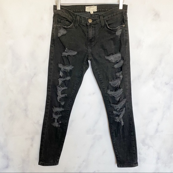 Current/Elliott The Stiletto Black Tattered Jean - Picture 2 of 10